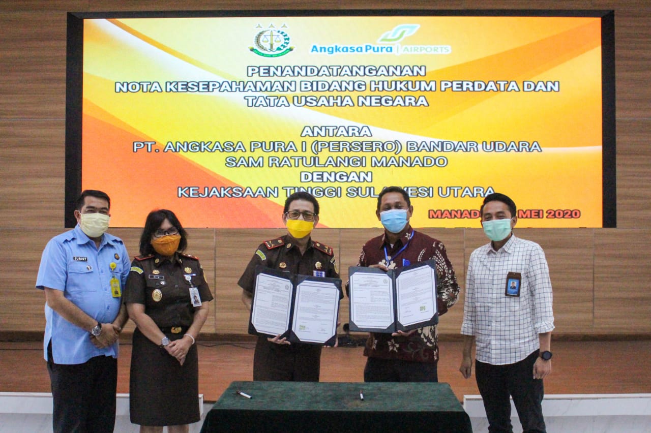 KAJATI SULUT TANDA TANGANI MoU BIDANG HUKUM PERDATA DAN TATA USAHA NEGARA DENGAN PT ANGKASA PURA I (PERSERO) BANDAR UDARA SAM RATULANGI MANADO